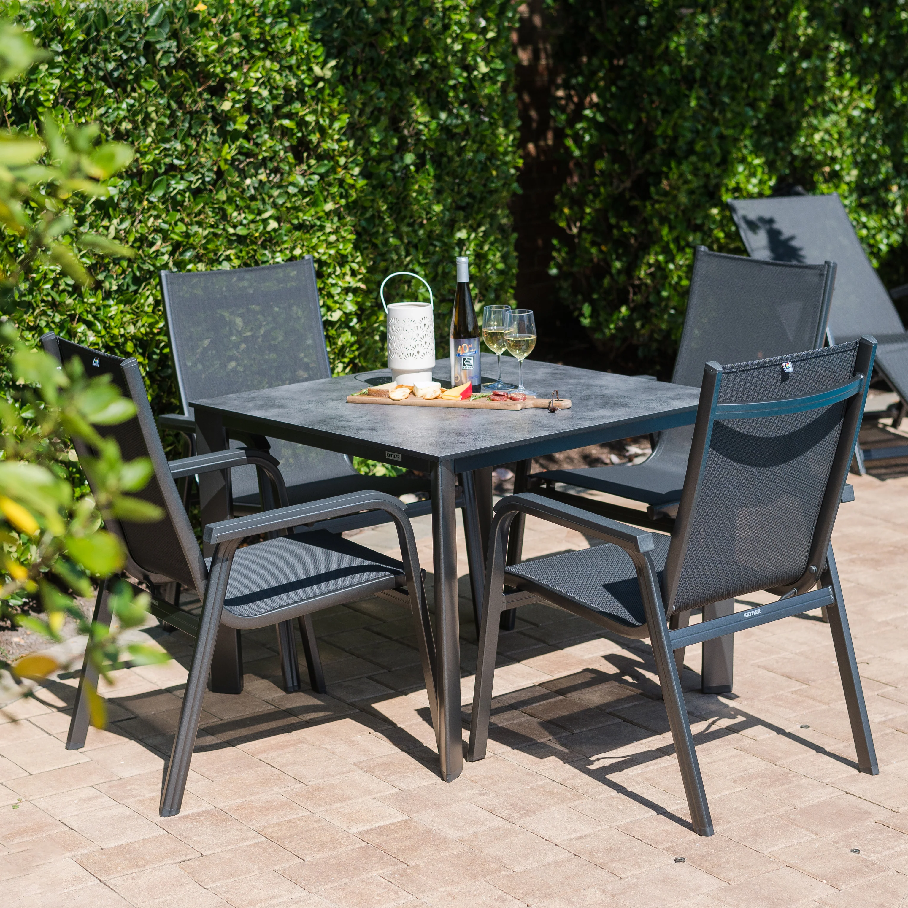Basic Plus 5-Piece Dining Set- Stack Chairs & Table w/ Umbrella Hole - Image 2