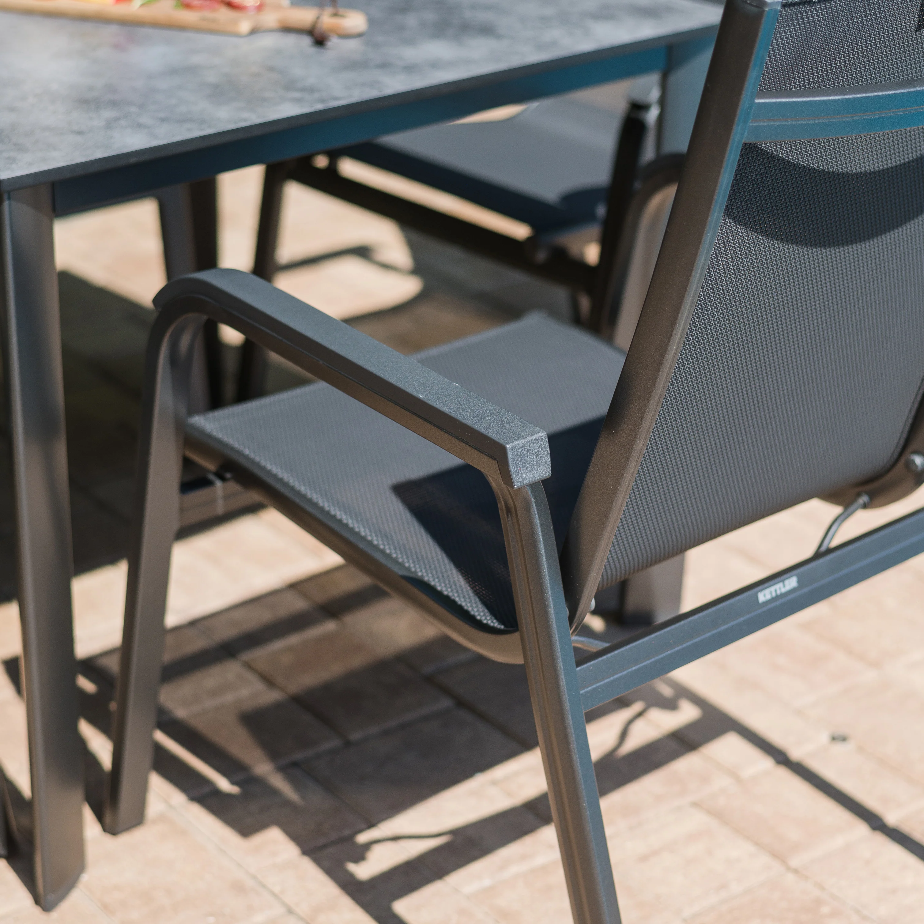 Basic Plus 5-Piece Dining Set- Stack Chairs & Table w/ Umbrella Hole - Image 3