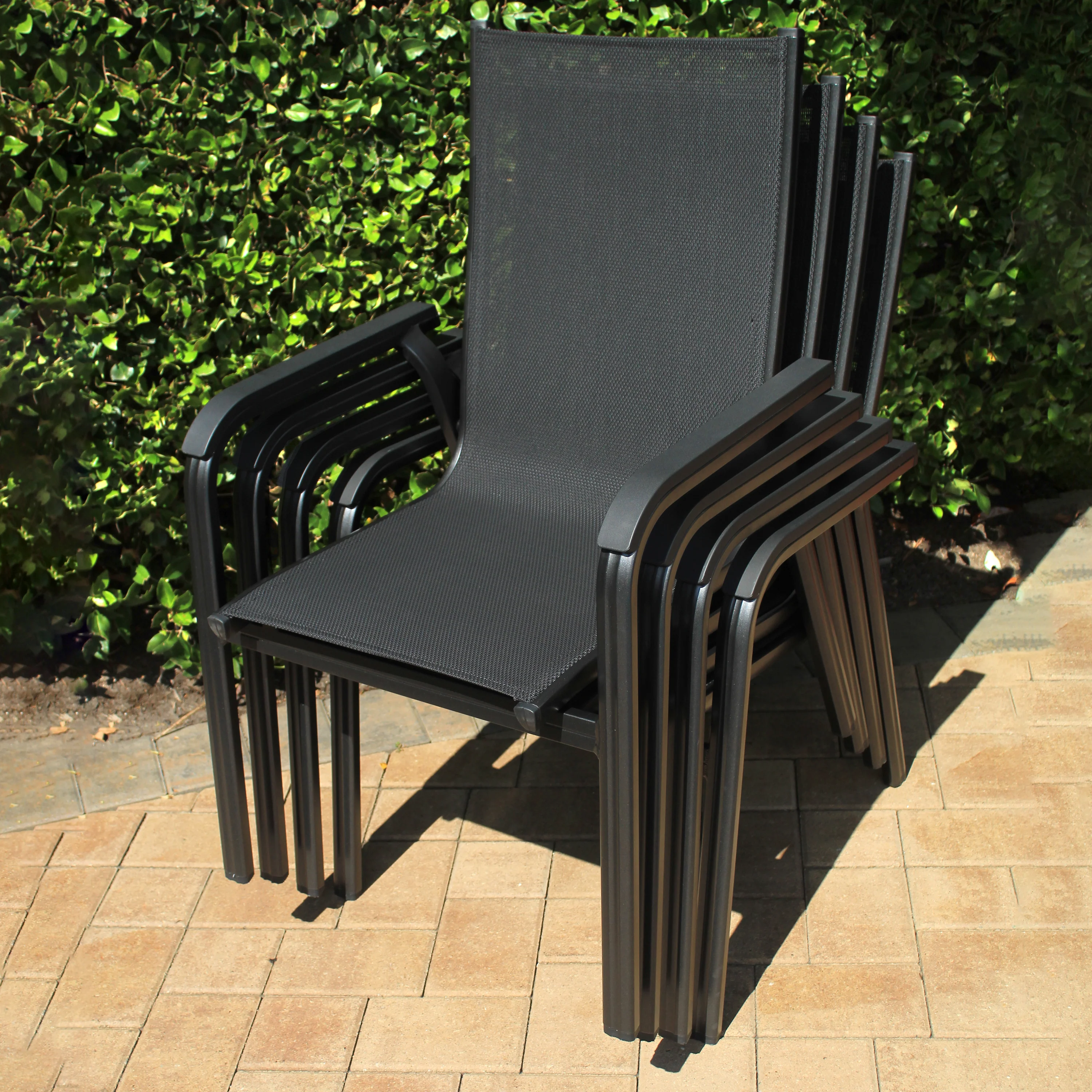 Basic Plus 5-Piece Dining Set- Stack Chairs & Table w/ Umbrella Hole - Image 4