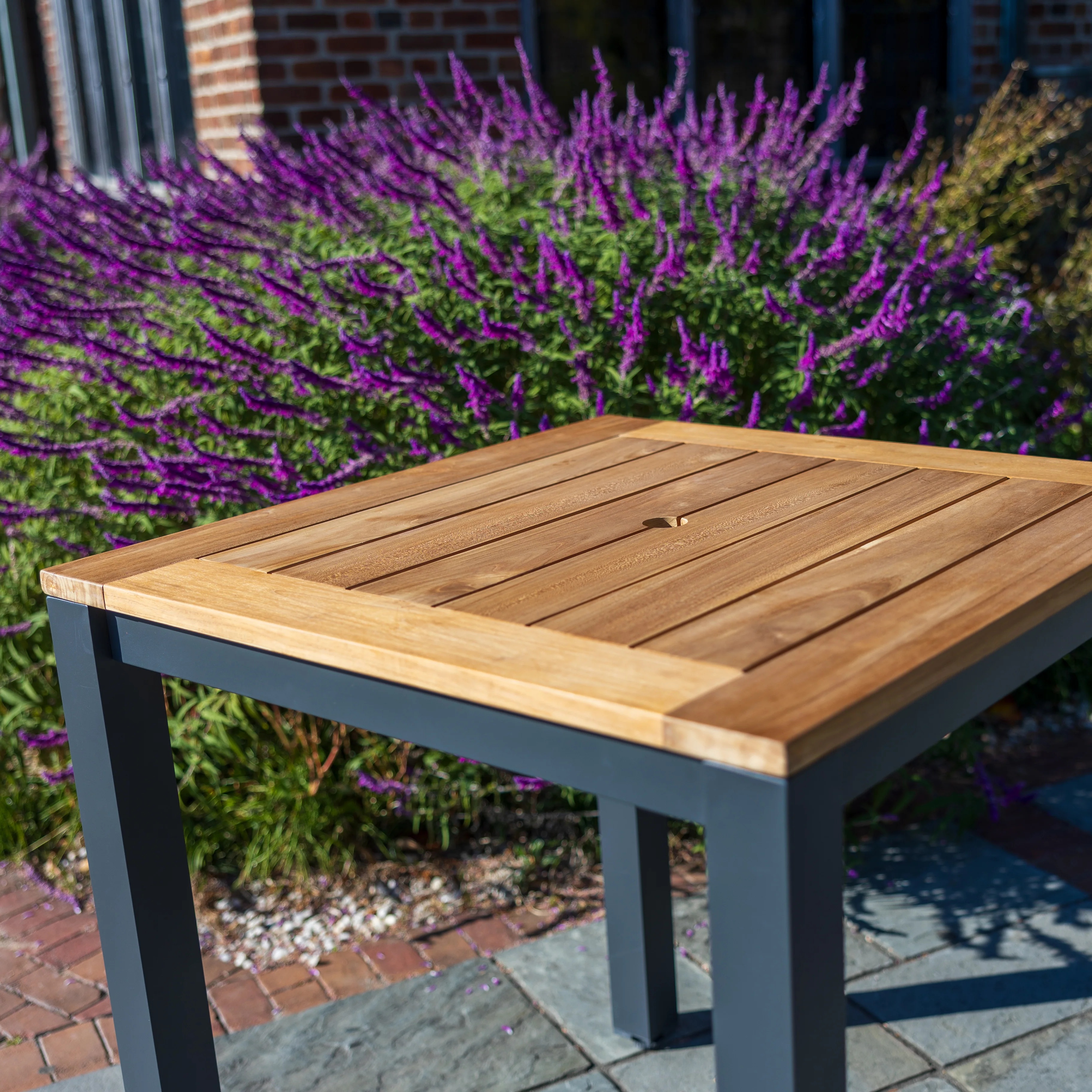 40-inch Elba Aluminum Bar Table With Teak Top - Image 9
