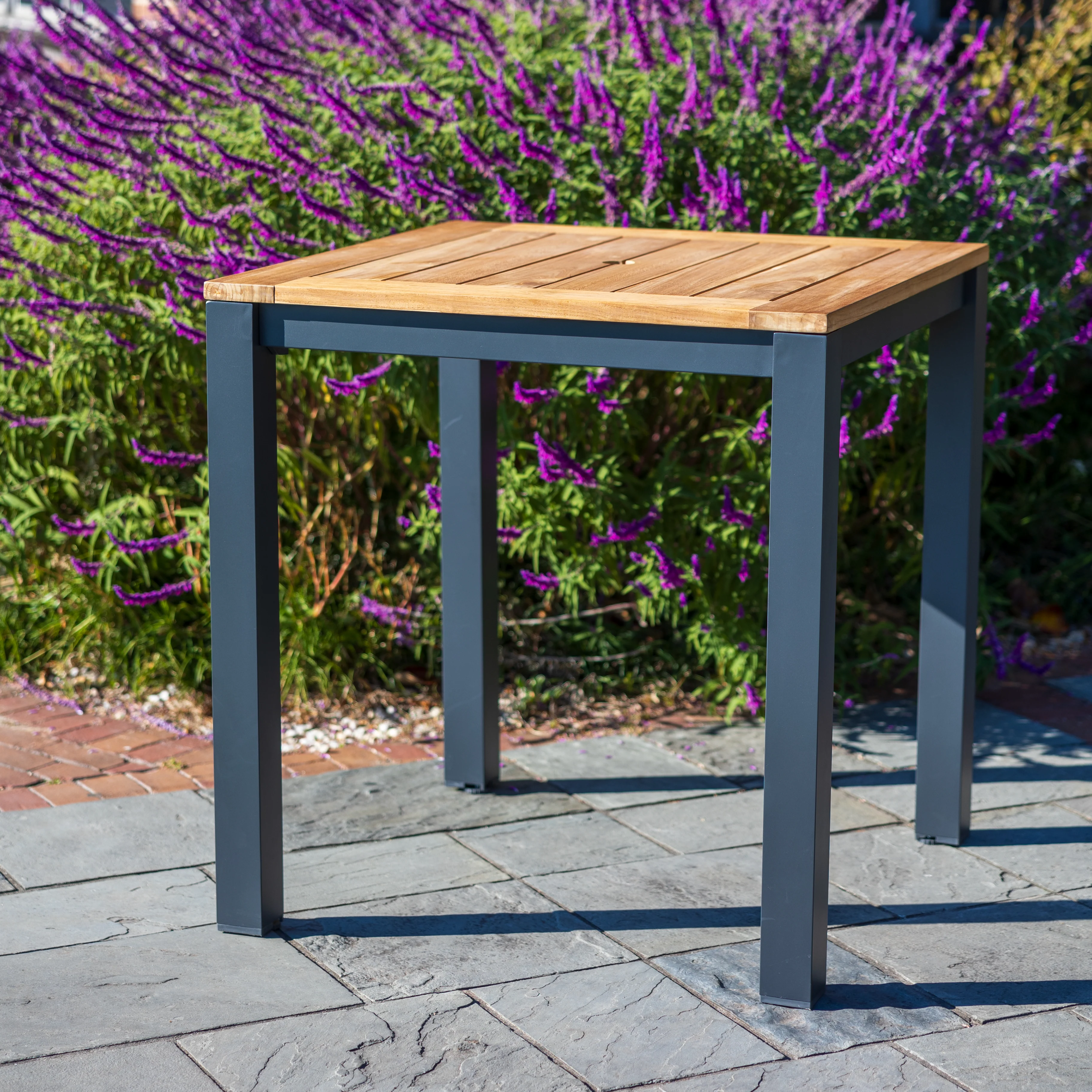 40-inch Elba Aluminum Bar Table With Teak Top - Image 3