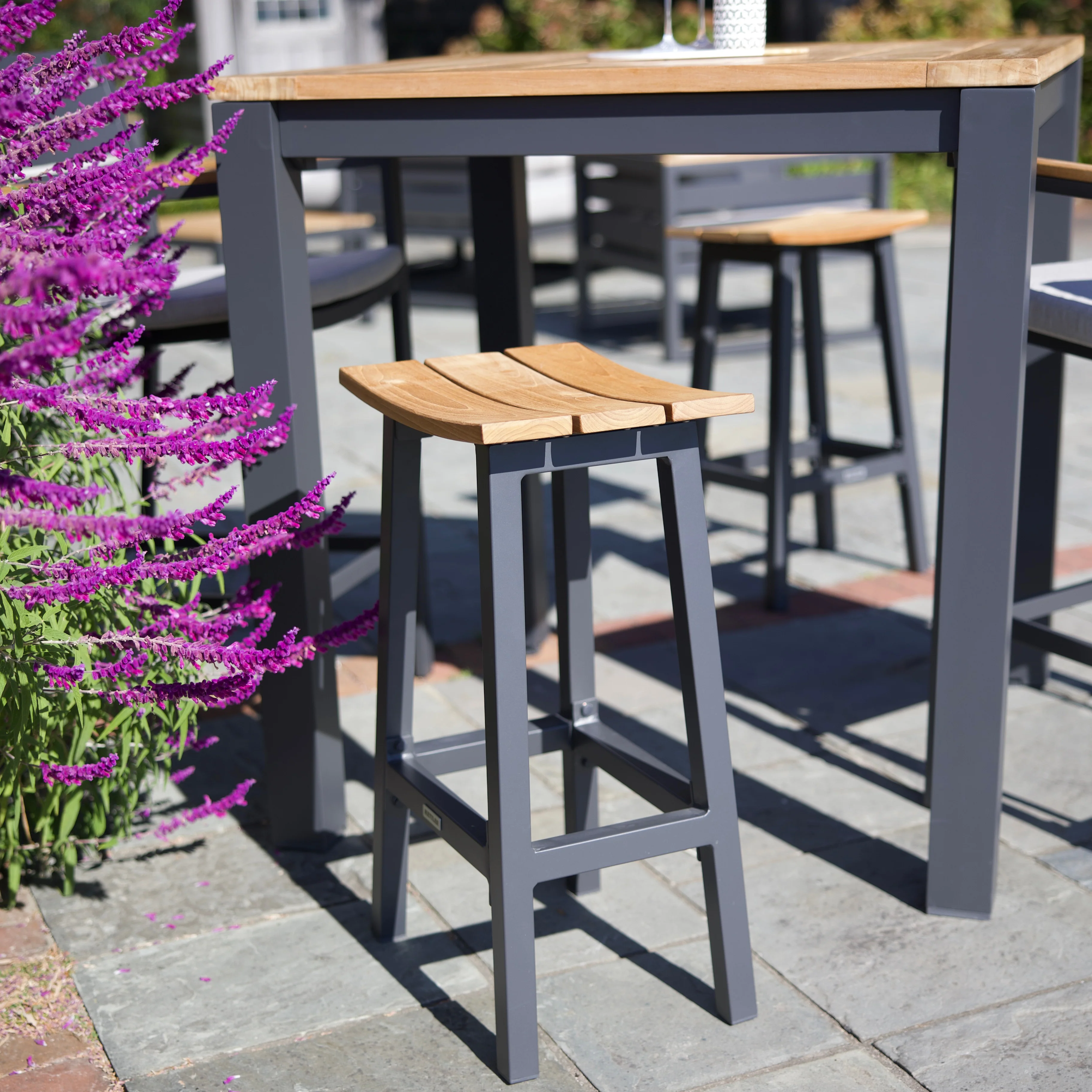 Elba Aluminum Bar Stool With Teak Accents - Image 4