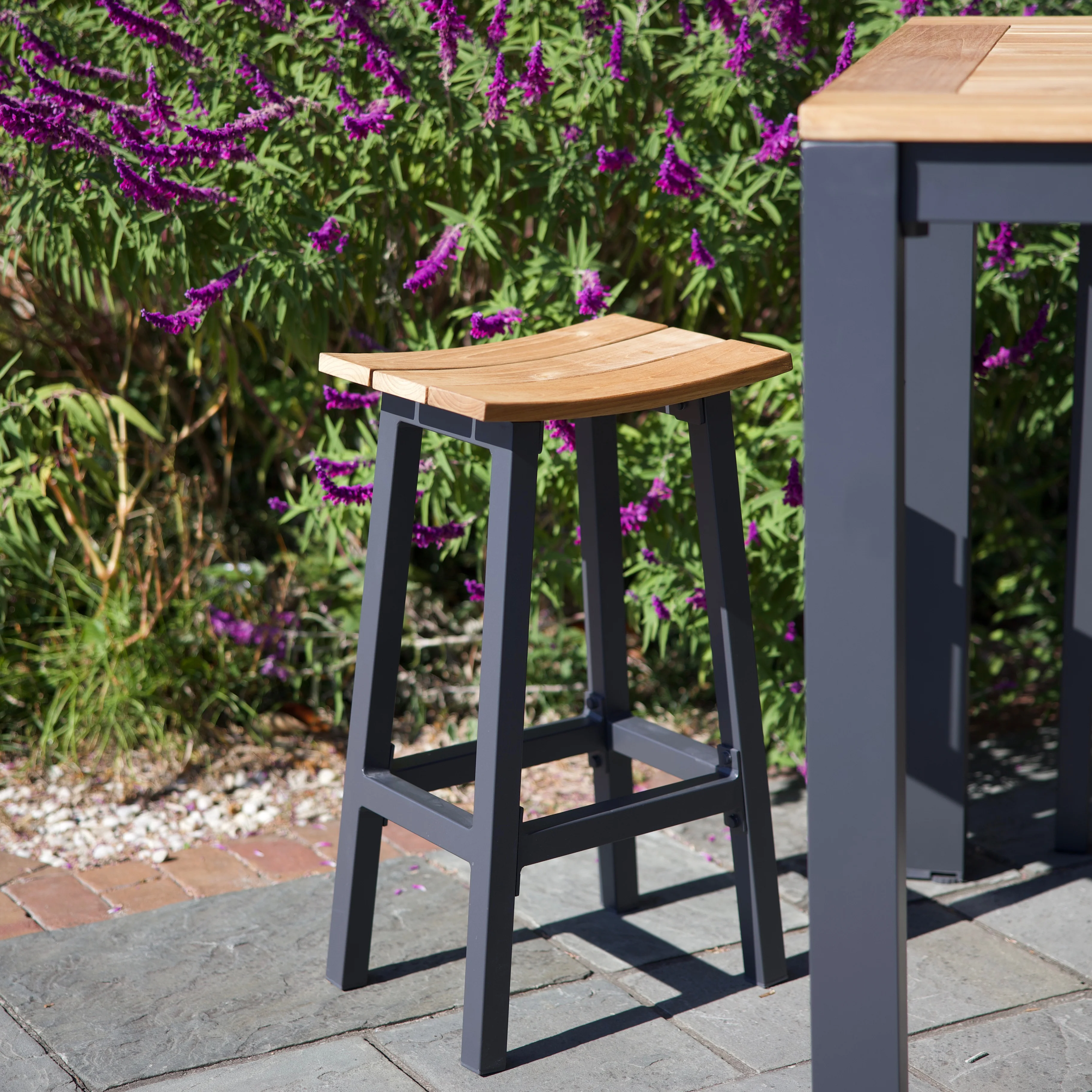 Elba Aluminum Bar Stool With Teak Accents - Image 5