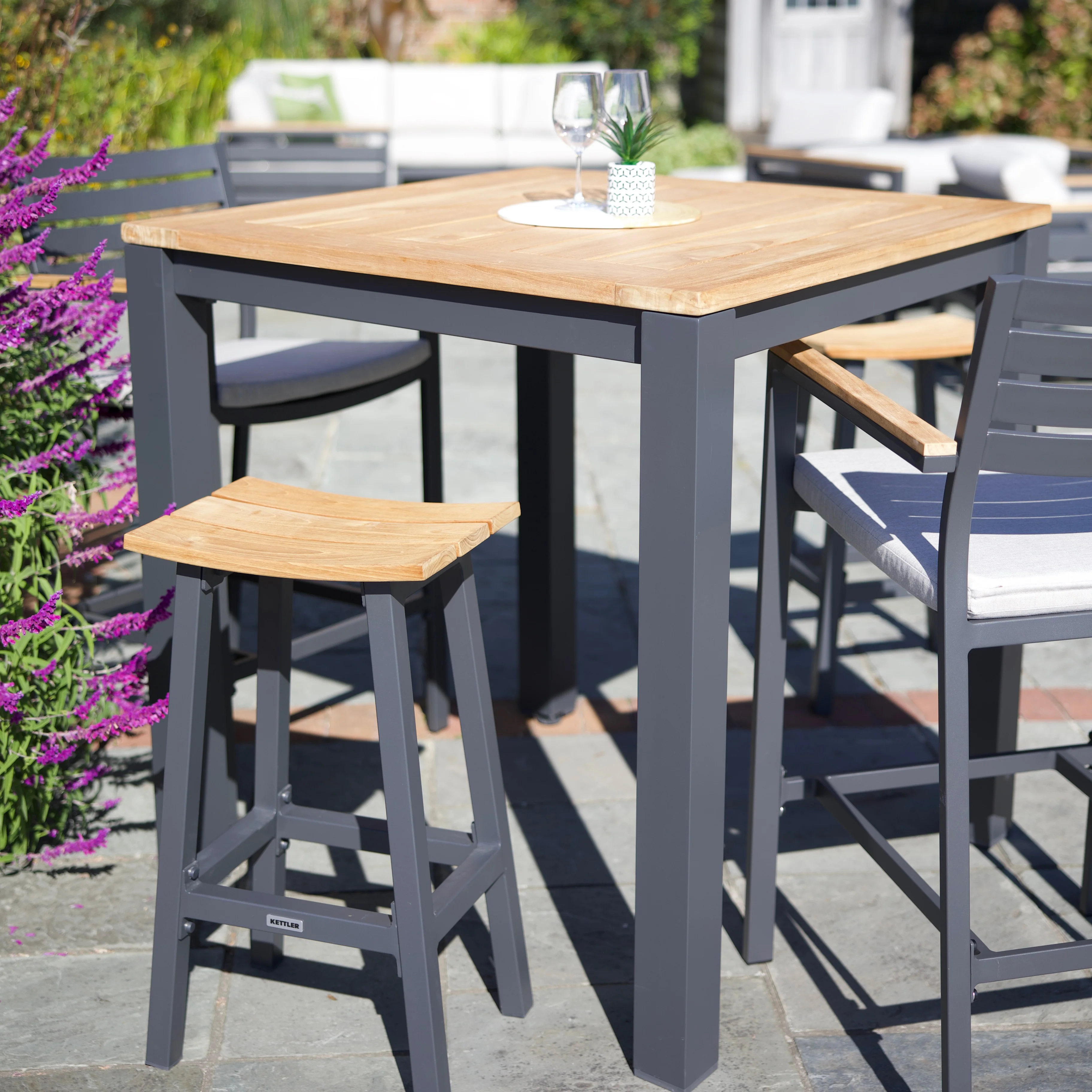 40-inch Elba Aluminum Bar Table With Teak Top - Image 10