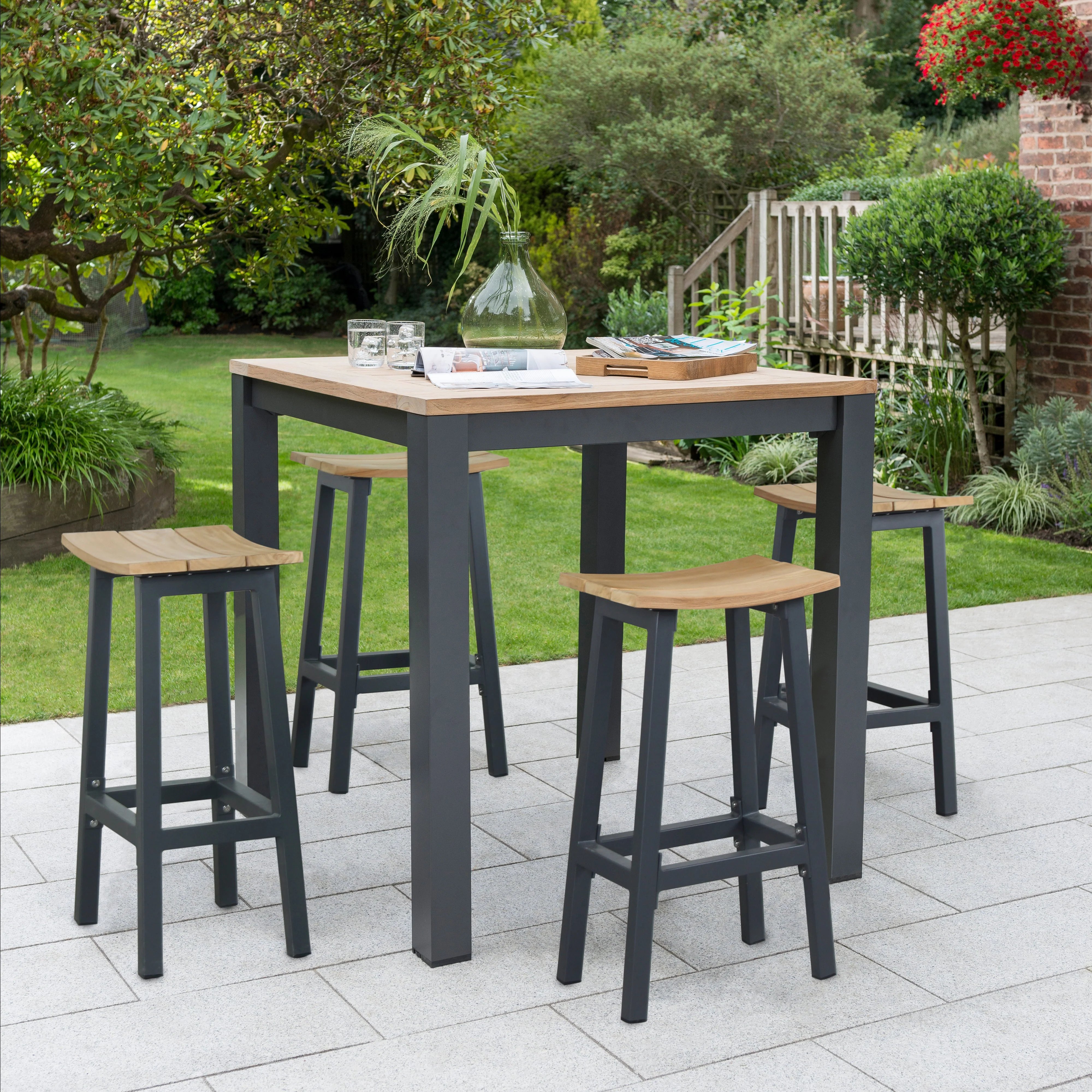 40-inch Elba Aluminum Bar Table With Teak Top - Image 5