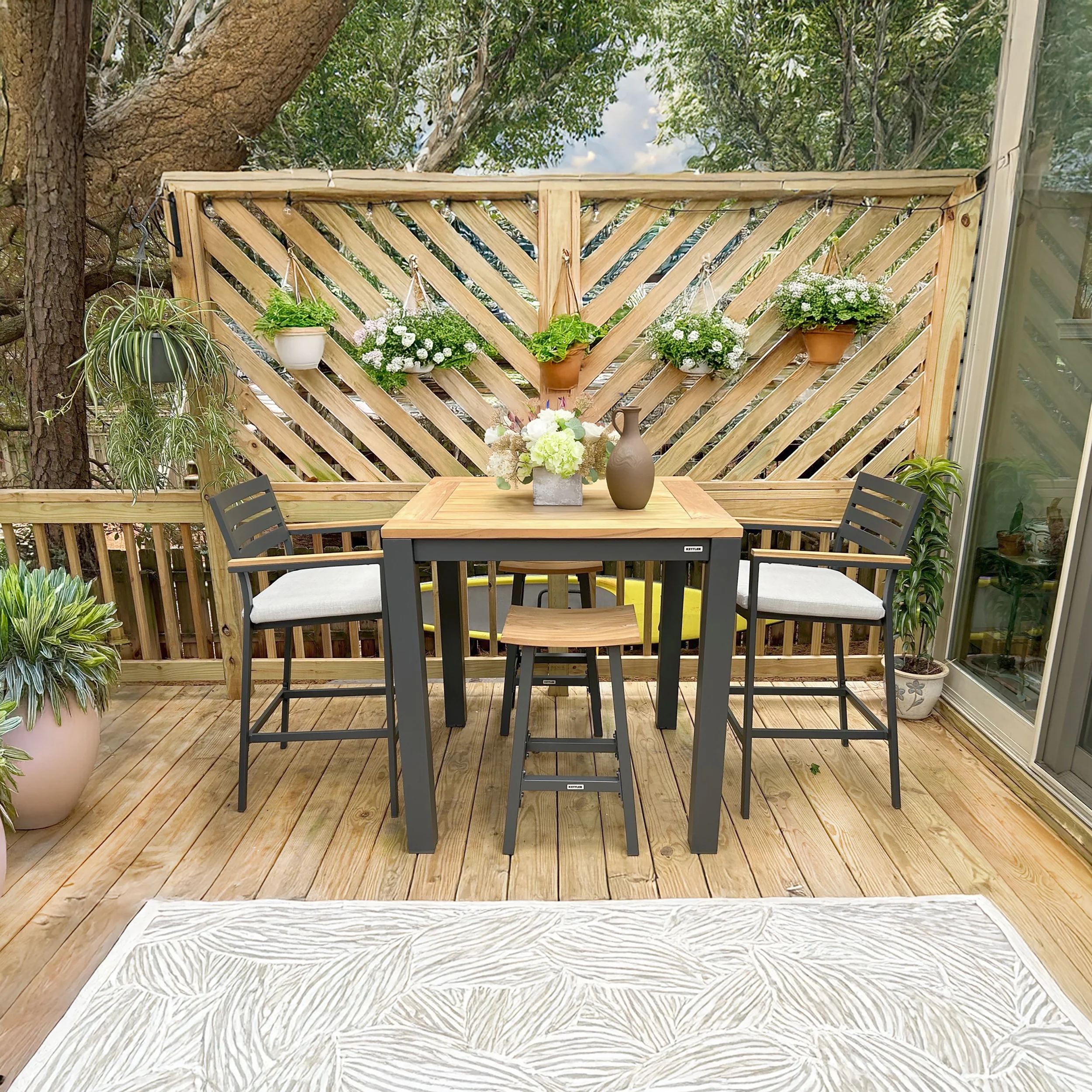 40-inch Elba Aluminum Bar Table With Teak Top - Image 6