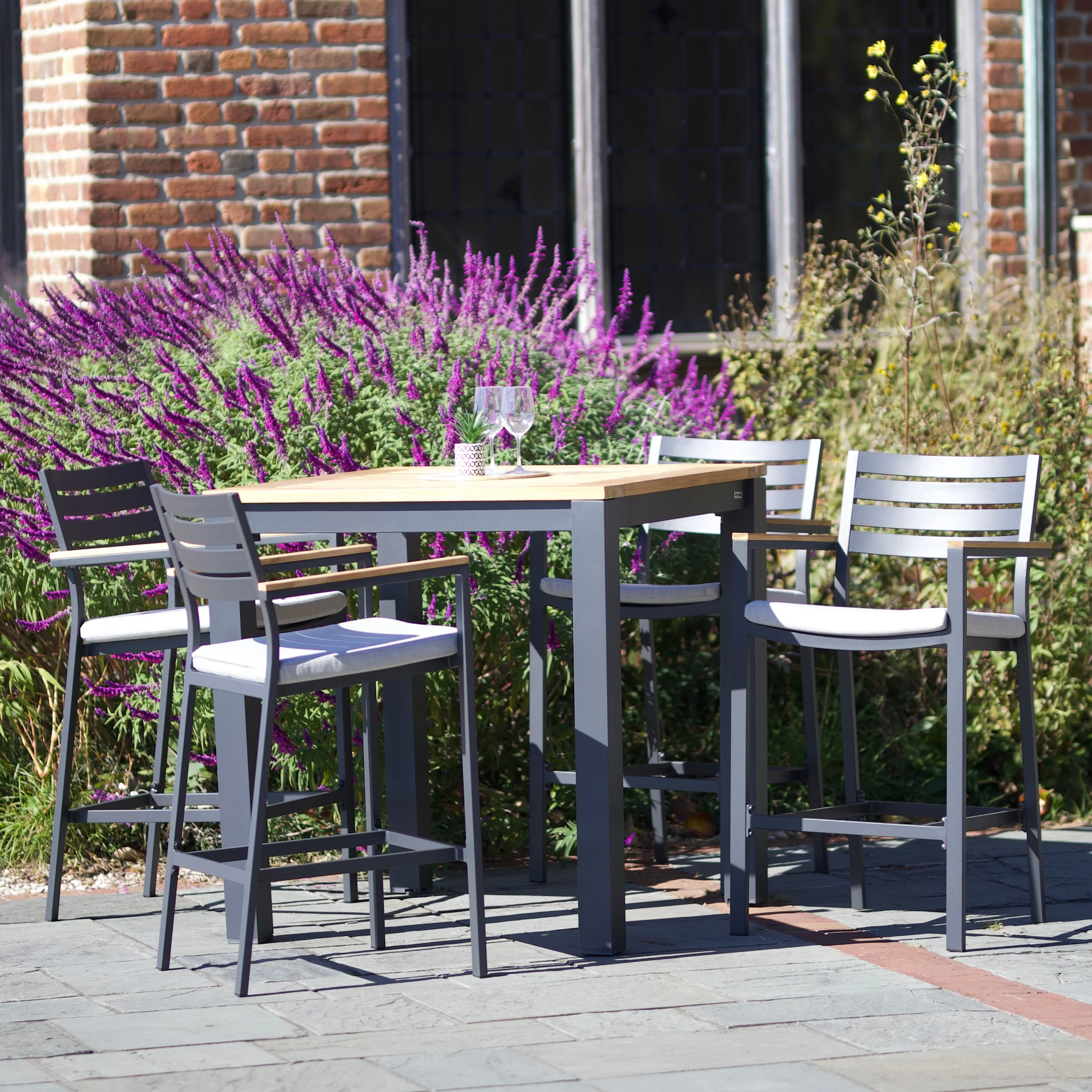 40-inch Elba Aluminum Bar Table With Teak Top - Image 8