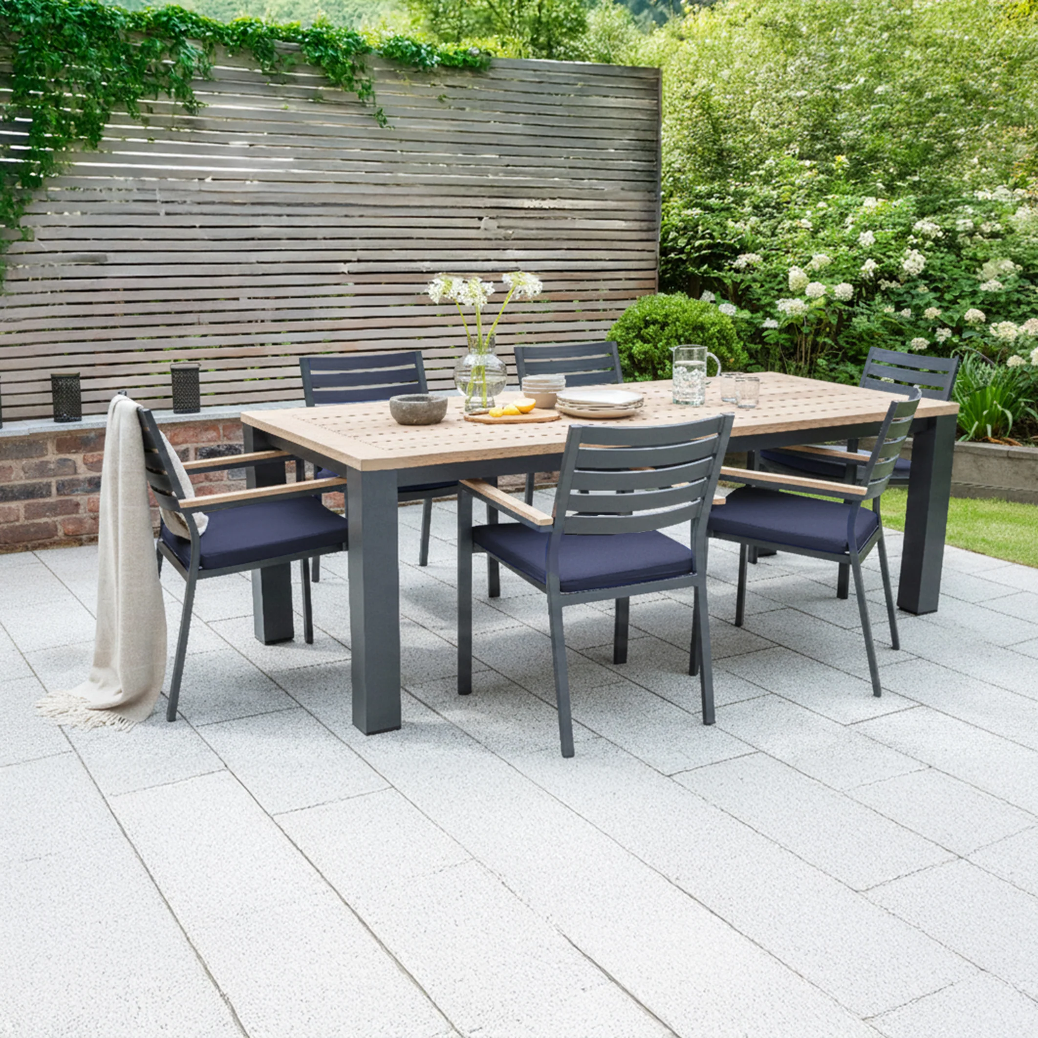 Elba 7-Piece Dining Set with Spectrum Indigo Cushions
