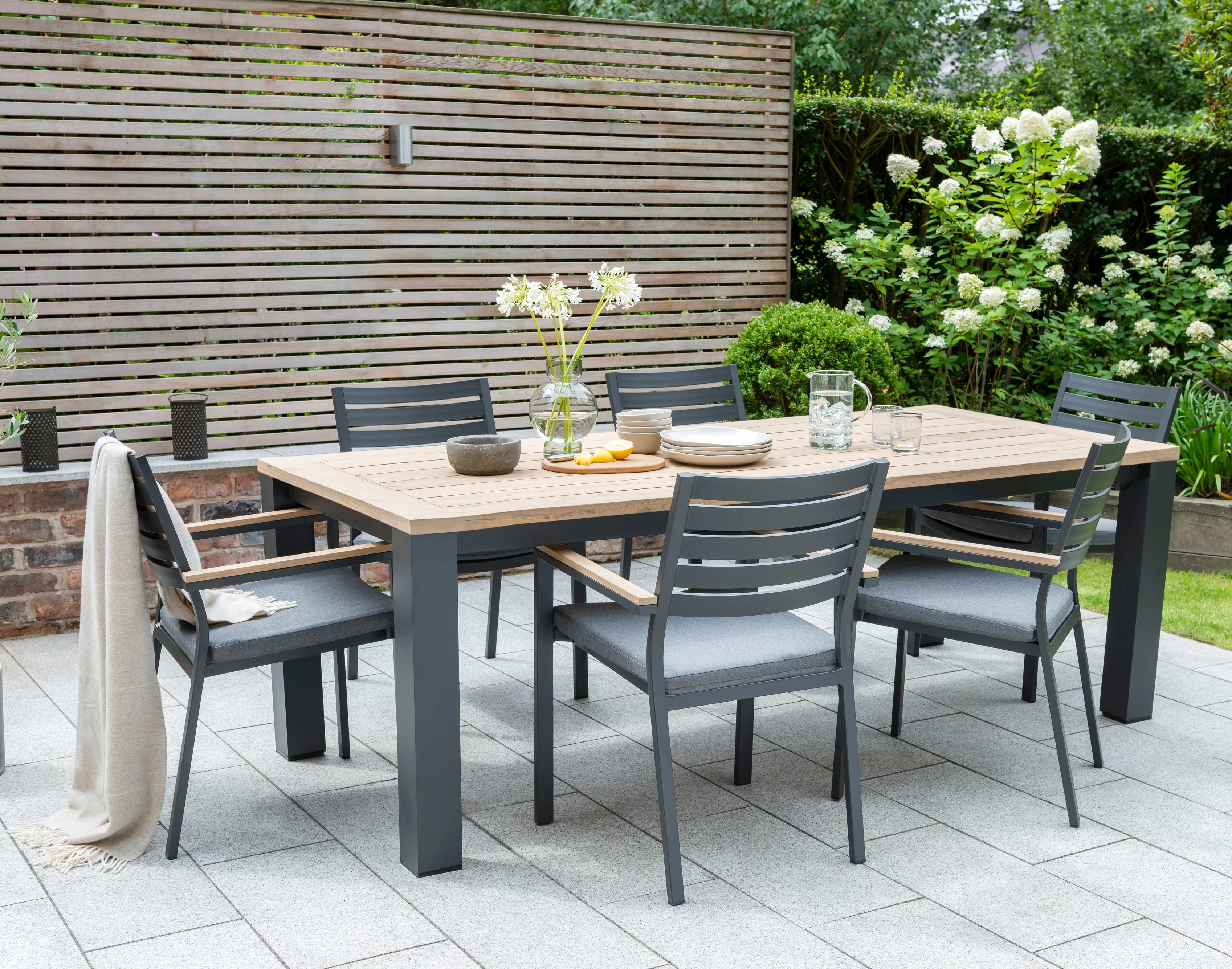 87x40-inch Elba Aluminum Dining Table With Teak Top - Image 3