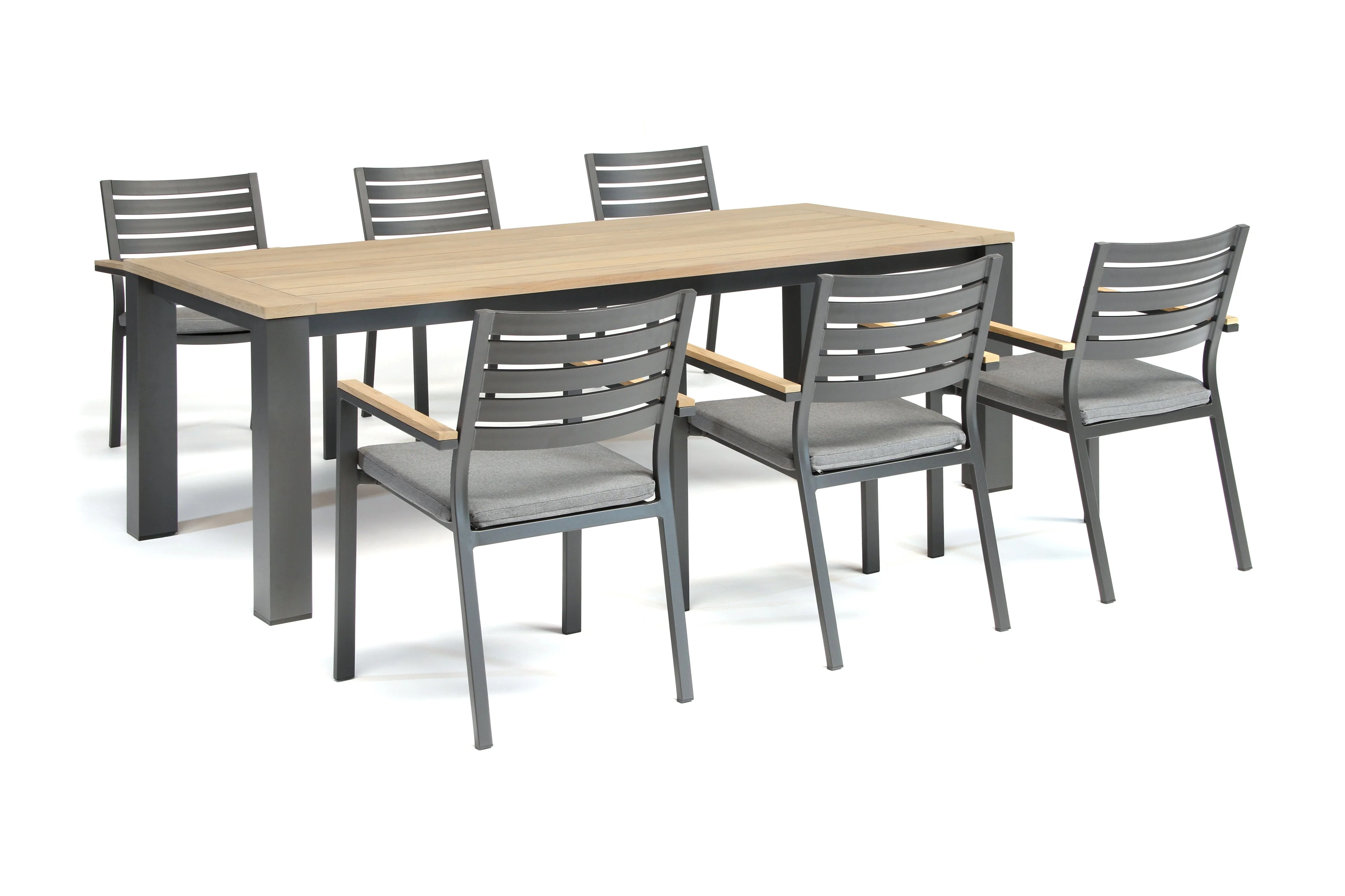 87x40-inch Elba Aluminum Dining Table With Teak Top - Image 4