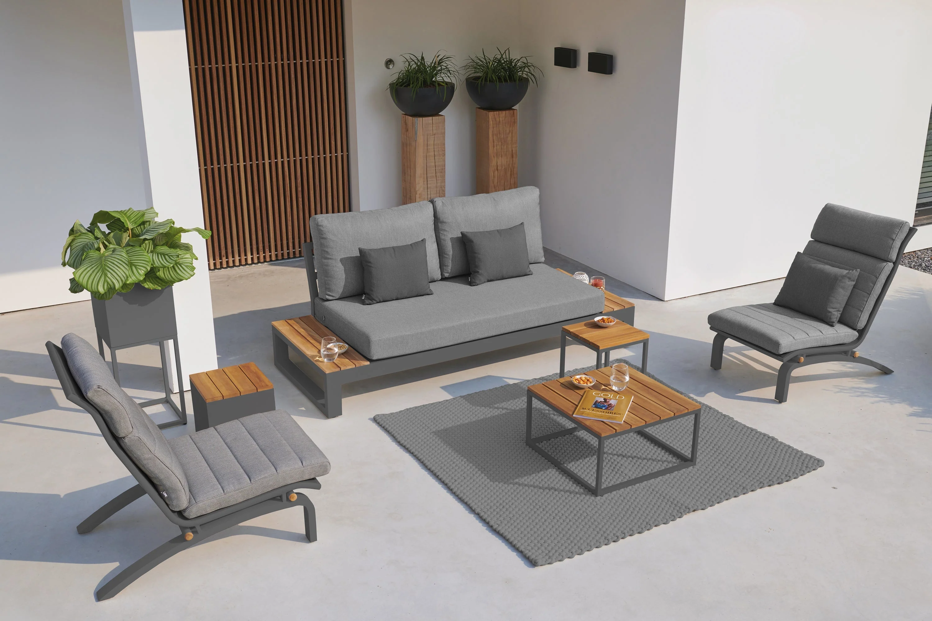Gili Teak Top Coffee & Side Table, Lava Frame