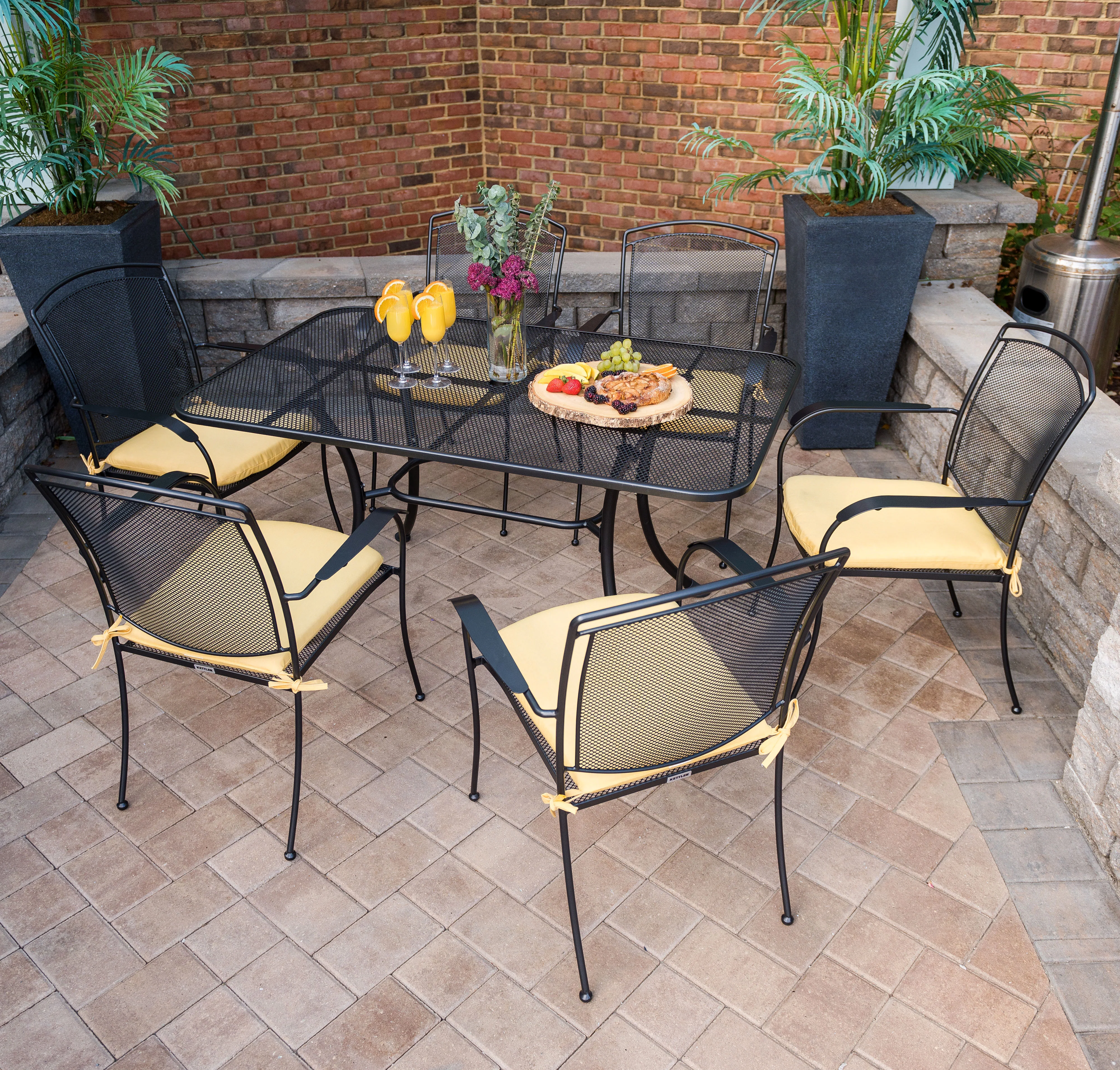 Henley 7-Piece Wrought Iron Mesh Dining Set - Image 2
