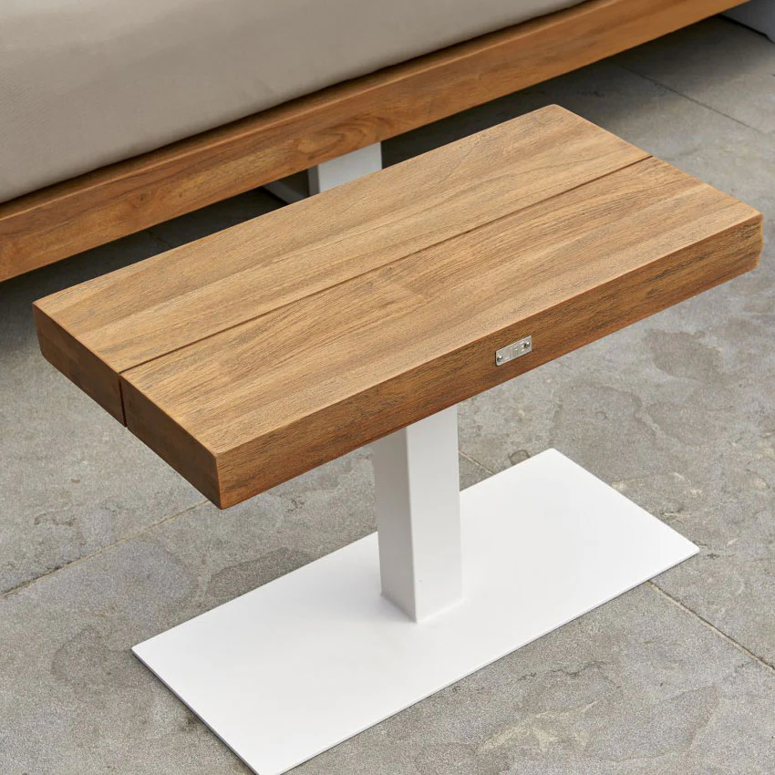 Nevada Teak Top Side Table, White