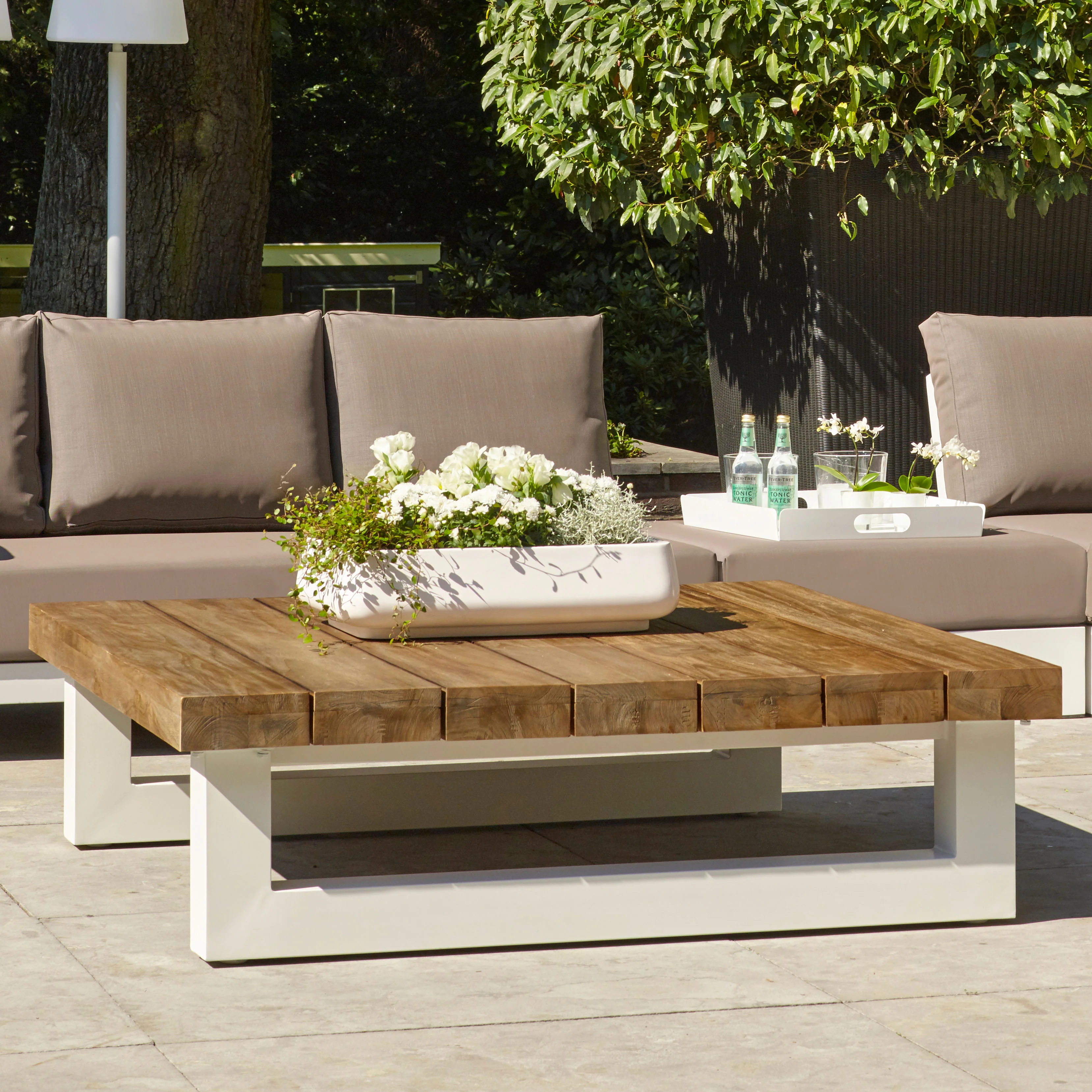 Nevada Teak Top 55-inch Coffee Table, White - Image 4