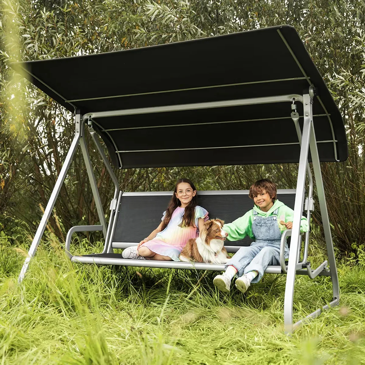 Paradiso 3-Seater Reclining Swing/Daybed - Silver/Anthracite - Image 2