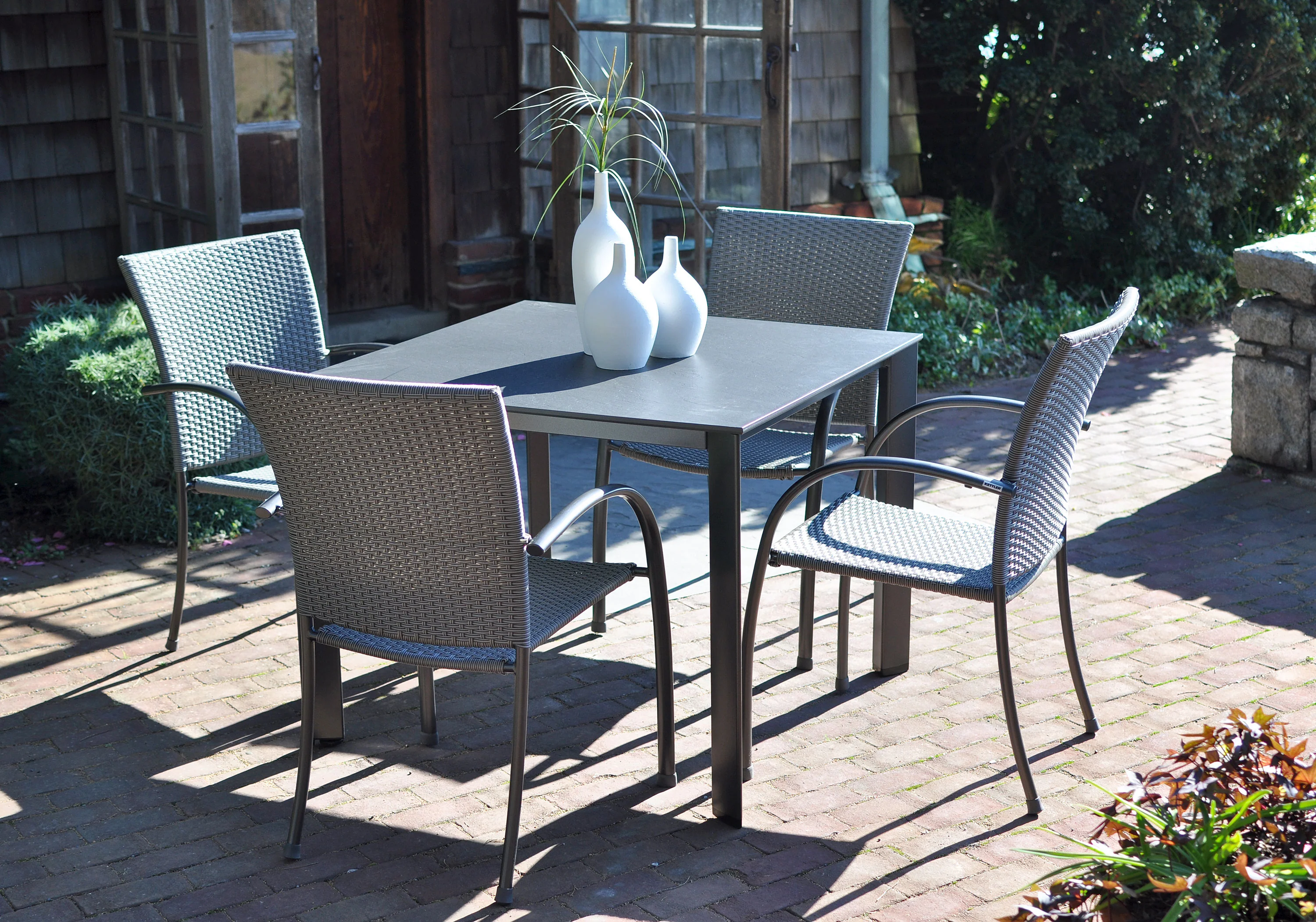 Pilano Woven Stackable Arm Chairs, Silver/Grey Weave - Set Of 6 - Image 5