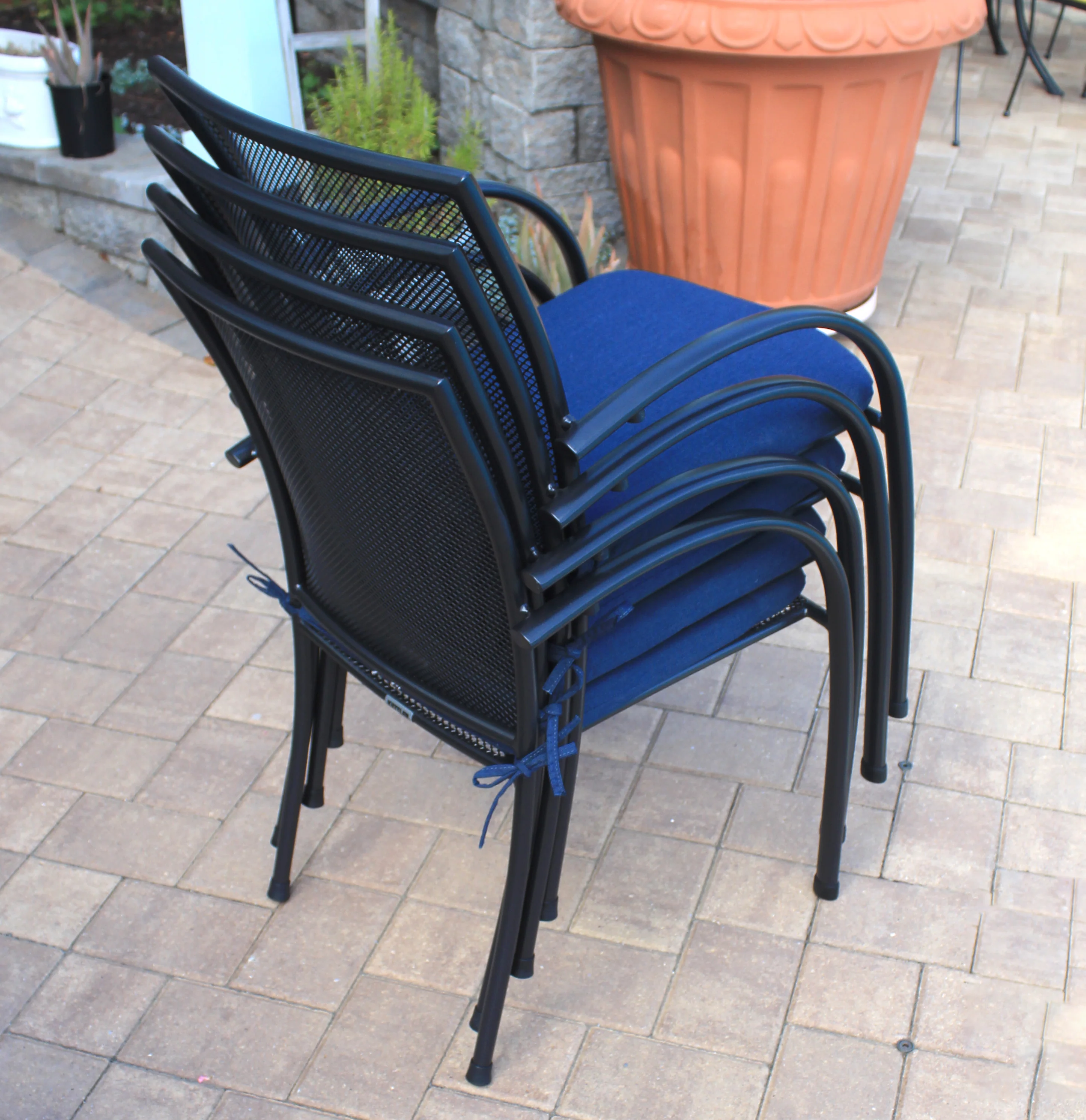 Pilano Wrought Iron Stackable Arm Chair - Set Of 6 - Image 5