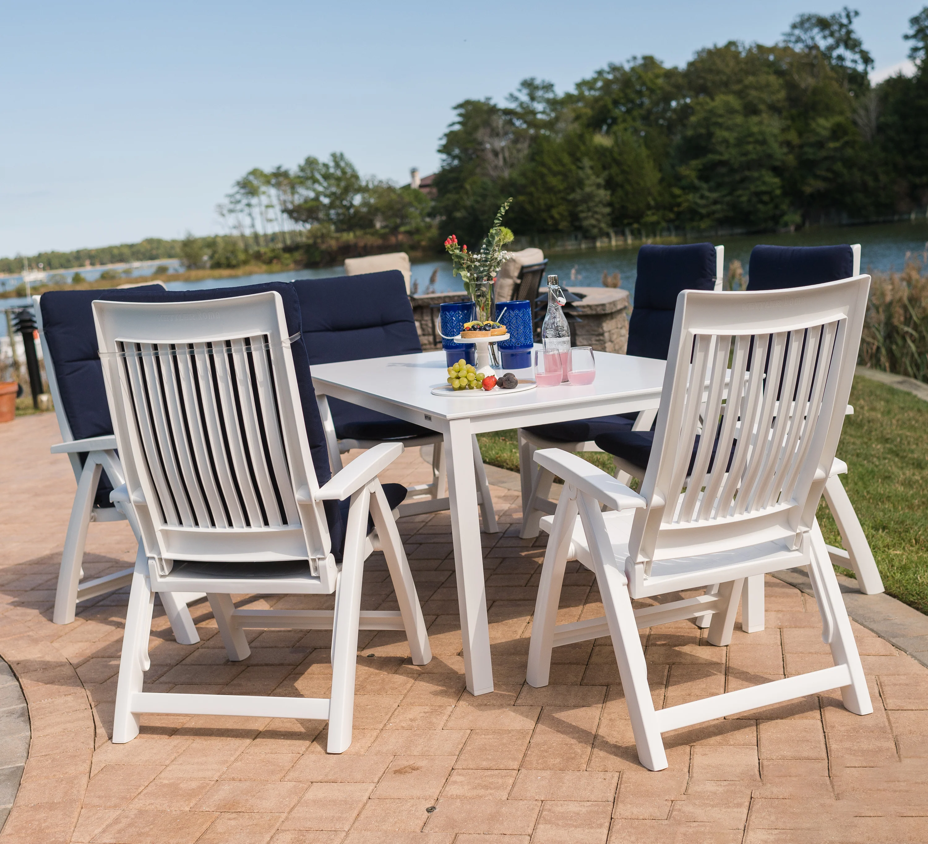 Roma 7-Piece Resin Dining Set With Cushions, White - Image 3
